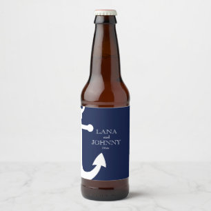 Étiquette Pour Bouteilles De Bière Bleu marine, nautique avec Ancre