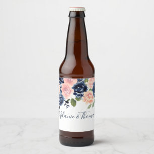 Étiquette Pour Bouteilles De Bière Blush & Navy Flowers Mariage