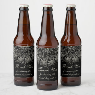 Étiquette Pour Bouteilles De Bière Boho Chic Merci Mandala Indien Mariage Noir
