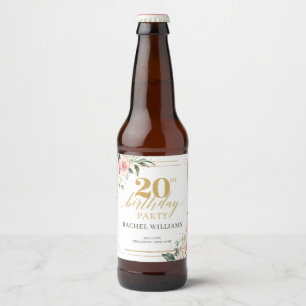 Étiquette Pour Bouteilles De Bière Boho roses rose rousse parties scintillant or 20e 