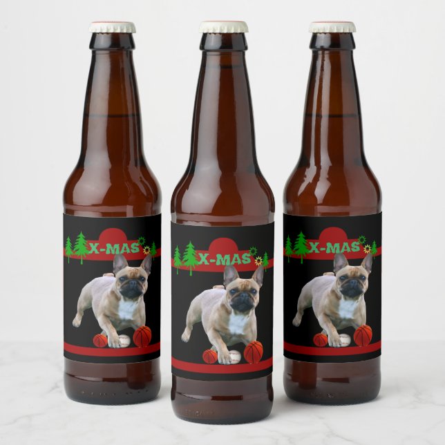 Étiquette Pour Bouteilles De Bière Bouledogues français fête de Noël (Bouteilles)