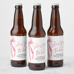 Étiquette Pour Bouteilles De Bière Bow rose vif Elle noue la Fête des mariées de noeu