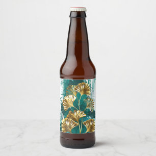 Étiquette Pour Bouteilles De Bière Branche avec Feuilles d'or Ginko Biloba