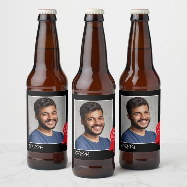 Étiquette Pour Bouteilles De Bière Bravo Rosette rouge, photo personnalisée - Personn (Bouteilles)