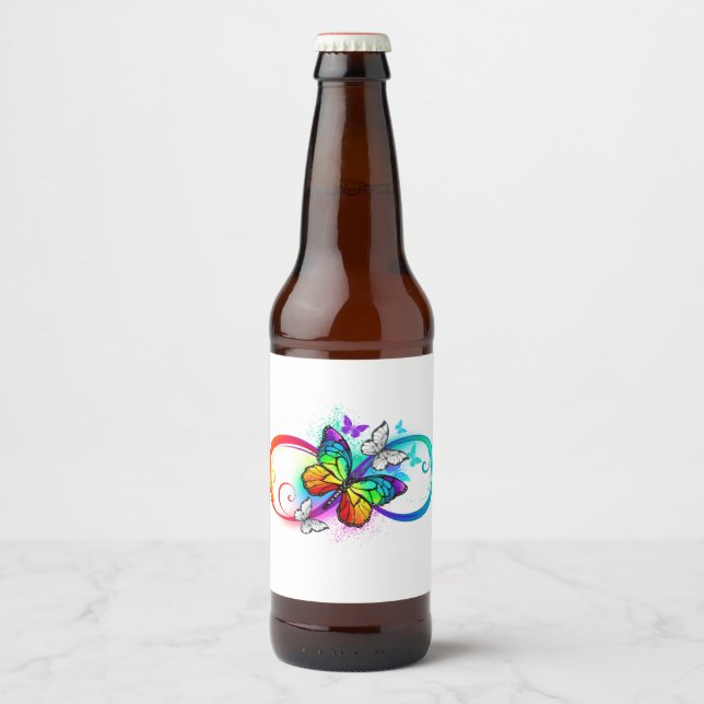 Étiquette Pour Bouteilles De Bière Bright infinity with rainbow butterfly (Devant)