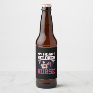 Étiquette Pour Bouteilles De Bière Cadeau infirmière   Mon coeur appartient à l'infir