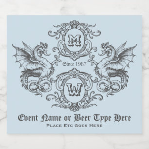 Étiquette Pour Bouteilles De Bière Cadre fleuri de dragon médiéval d'imaginaire de