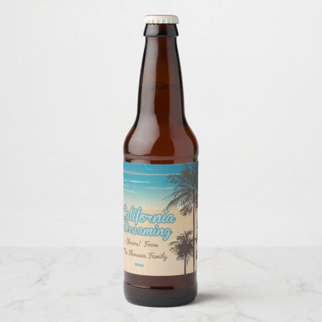 Étiquette Pour Bouteilles De Bière Californie, plage avec palmiers (Devant)