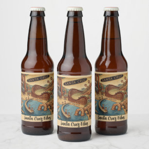 Étiquette Pour Bouteilles De Bière Carte Fantaisiste de Santa Cruz Californie UCSC Bo