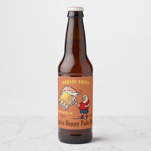 Étiquette Pour Bouteilles De Bière Cartoon Bière Guy Funny Custom Homebrew (Devant)