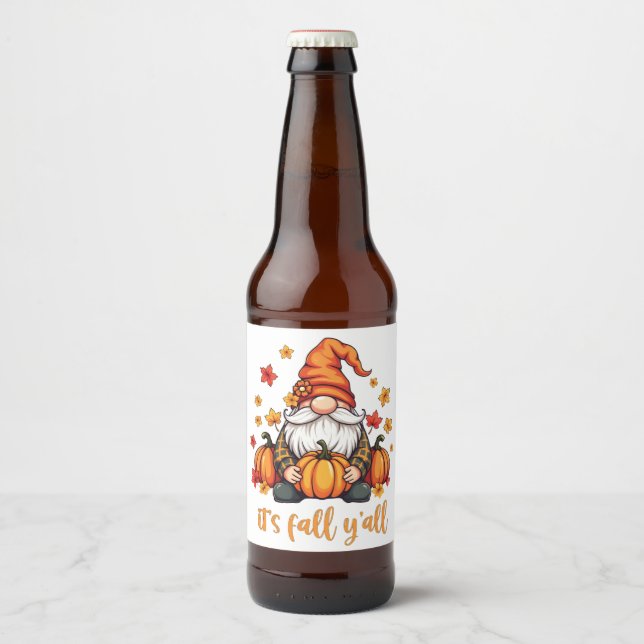 Étiquette Pour Bouteilles De Bière C'est Automne Y'all Gnomes Citrouille Automne Than (Devant)