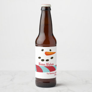 Étiquette Pour Bouteilles De Bière Chaleureux, Vacances Snowman