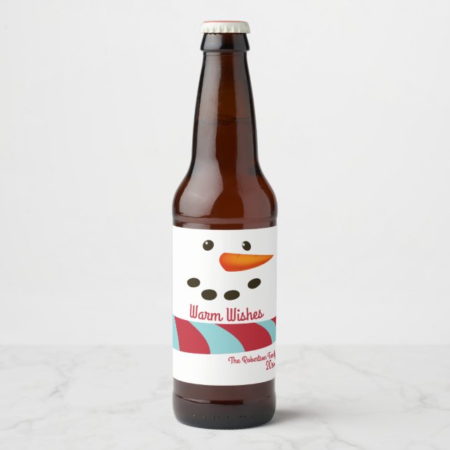 Étiquette Pour Bouteilles De Bière Chaleureux, Vacances Snowman (Devant)