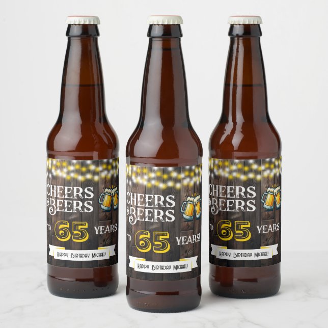Étiquette Pour Bouteilles De Bière Cheers and Beers to 65 Years Rustic Birthday (Bouteilles)