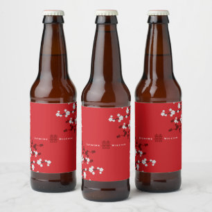 Étiquette Pour Bouteilles De Bière Cherry Blossoms double bonheur Mariage chinois