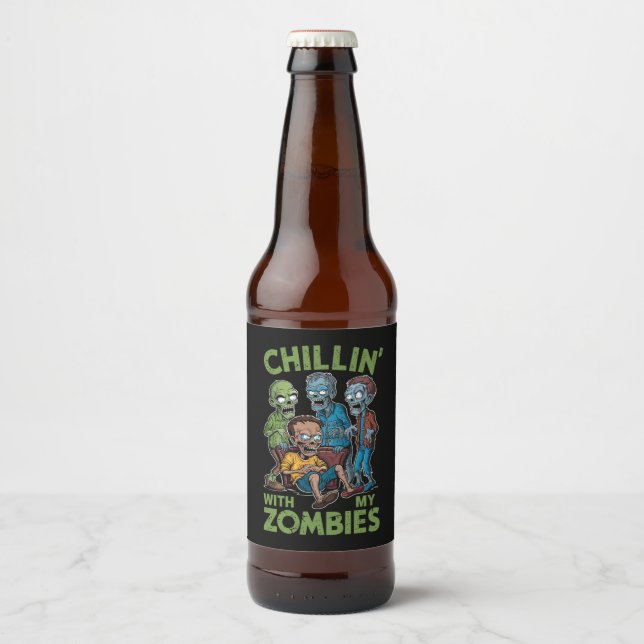Étiquette Pour Bouteilles De Bière Chillin Avec Mes Zombies Halloween Garçons Enfants (Devant)