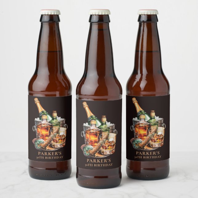 Étiquette Pour Bouteilles De Bière Cigar et Whisky Homme's Birthday Any Age (Bouteilles)