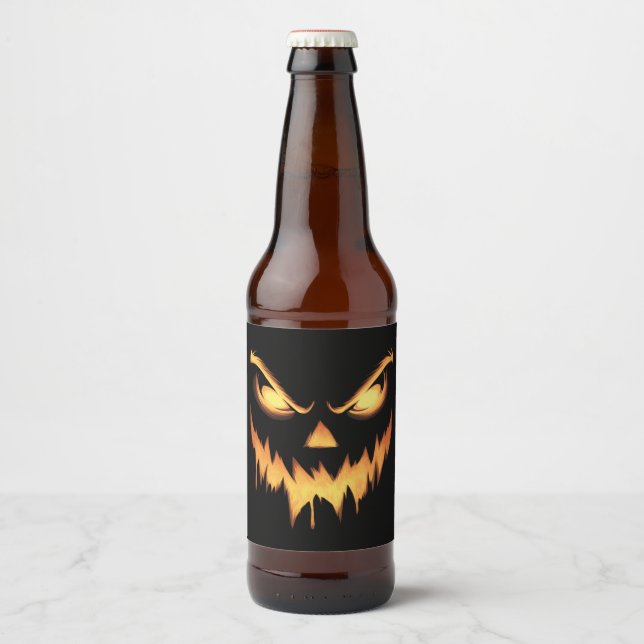 Étiquette Pour Bouteilles De Bière Citrouille effrayant Jack-o'-lantern Face Hallowee (Devant)
