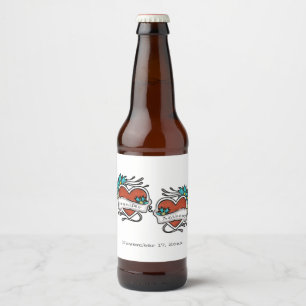 Étiquette Pour Bouteilles De Bière Coeurs tatoués, Mariage graphique de tatouage