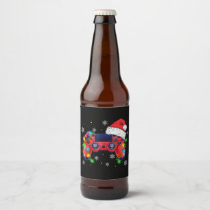 Étiquette Pour Bouteilles De Bière Contrôleur de jeu vidéo chapeau de Noël Santa Game