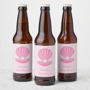 Étiquette Pour Bouteilles De Bière Coquille d'huîtres pour fille rose et Baby shower 