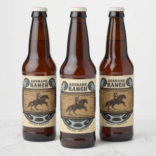 Étiquette Pour Bouteilles De Bière Cow-boy qui capture au lasso ADD NOM Ranch familia
