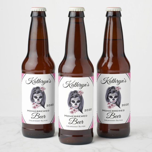 Étiquette Pour Bouteilles De Bière Crâne de sucre personnalisé (Bouteilles)