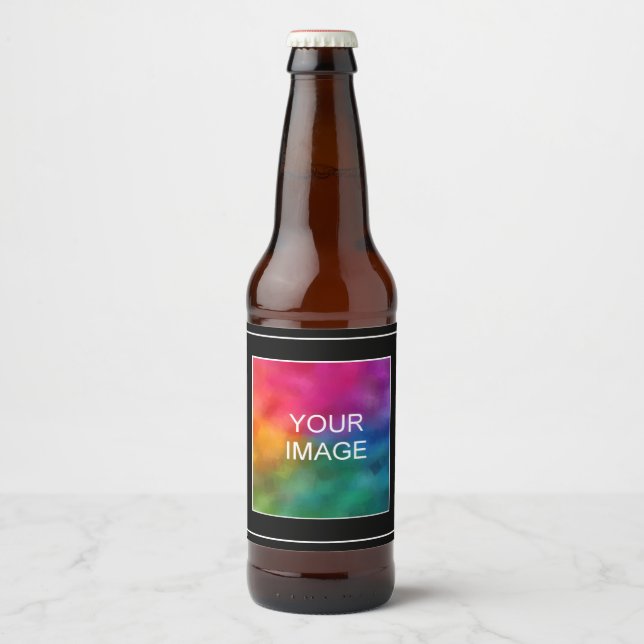Étiquette Pour Bouteilles De Bière Création de photo personnalisée Modèle noir (Devant)
