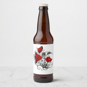 Étiquette Pour Bouteilles De Bière Croissant mécanique avec roses rouges