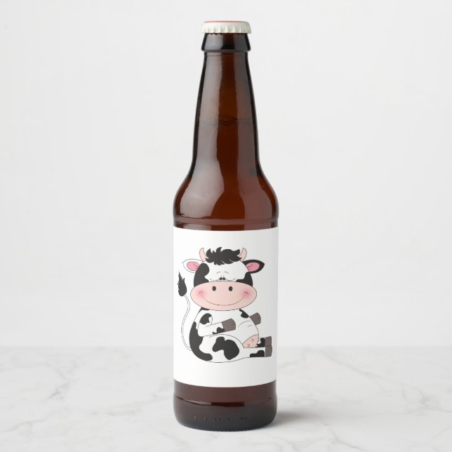 Étiquette Pour Bouteilles De Bière Cute Cow Cartoon (Devant)