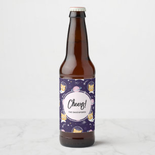 Étiquette Pour Bouteilles De Bière Cute Kitty Chat Astronauts Motif