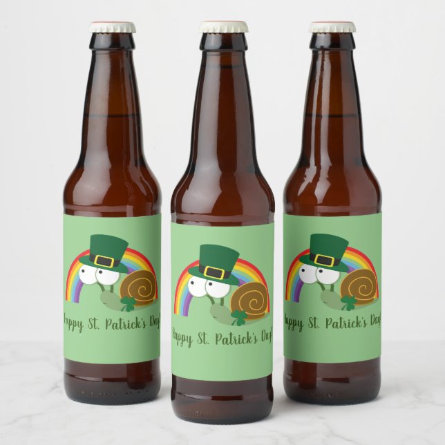 Étiquette Pour Bouteilles De Bière Cute Leprechaun St. Patrick's Day Snail (Bouteilles)