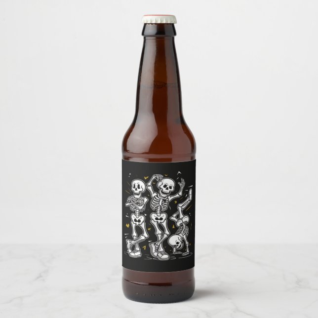 Étiquette Pour Bouteilles De Bière Dancing Skeletons Dance Challenge Halloween (Devant)