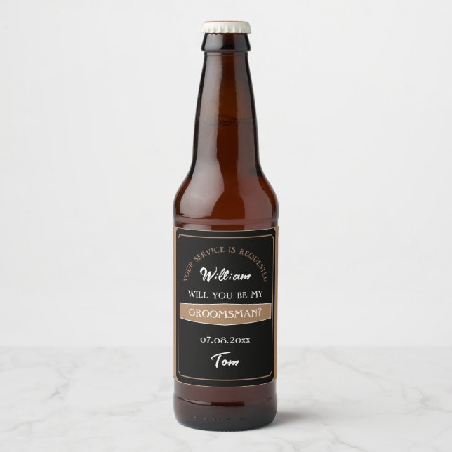 Étiquette Pour Bouteilles De Bière Demande de Témoin de Mariage Élégante (Devant)