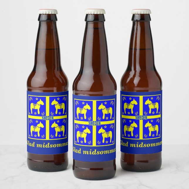 Étiquette Pour Bouteilles De Bière design scandinave, Personnalisé Glad midsommar (Bouteilles)