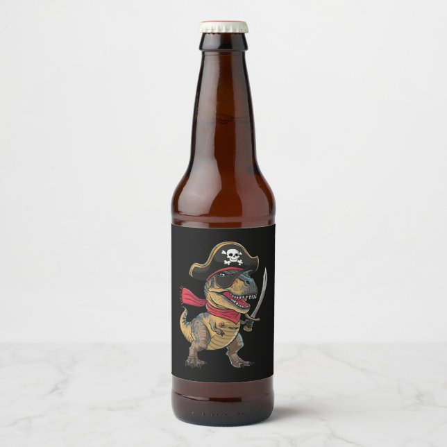Étiquette Pour Bouteilles De Bière Dinosaure Pirate T-Rex Drôle Costume Halloween (Devant)