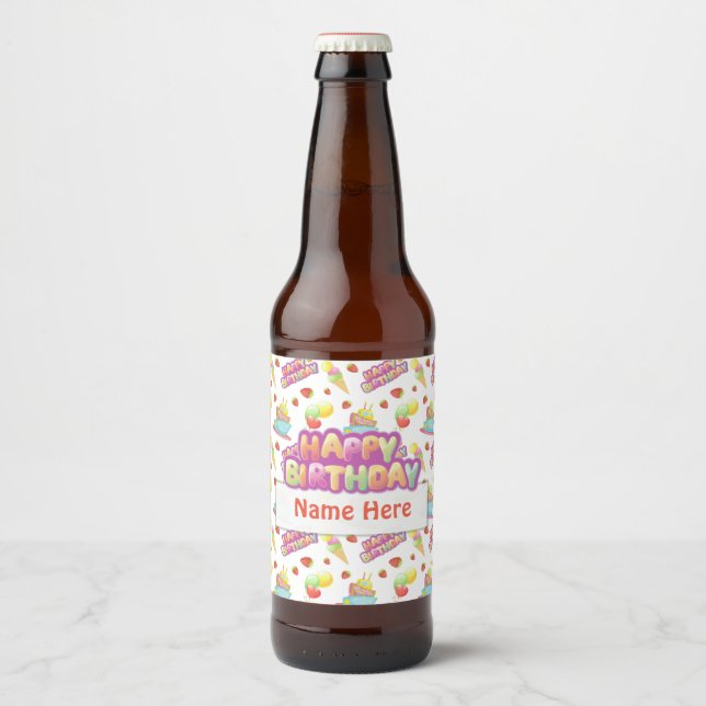 Étiquette Pour Bouteilles De Bière Douceurs colorées d'anniversaire (Devant)