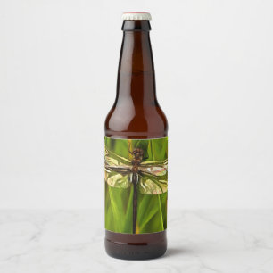 Étiquette Pour Bouteilles De Bière Dragonfly Artistique En Brown Et Jaune Sur Vert