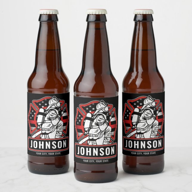 Étiquette Pour Bouteilles De Bière Drapeau patriotique personnalisé de pompier (Bouteilles)
