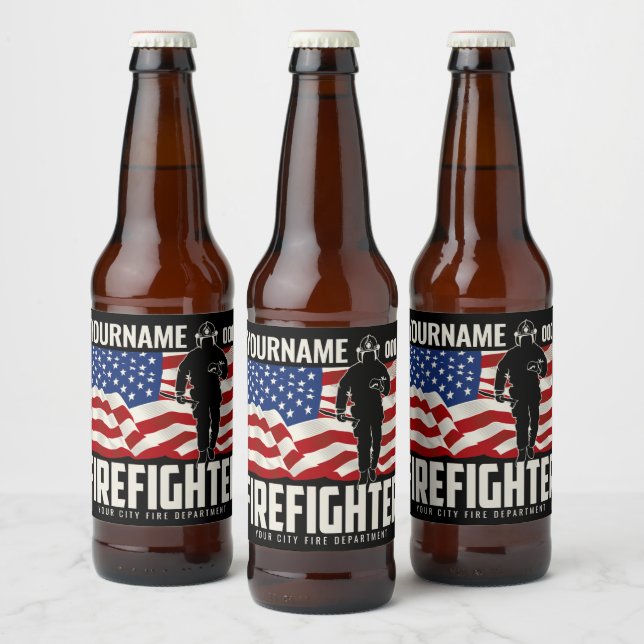 Étiquette Pour Bouteilles De Bière Drapeau USA de sauvetage de pompier personnalisé P (Bouteilles)