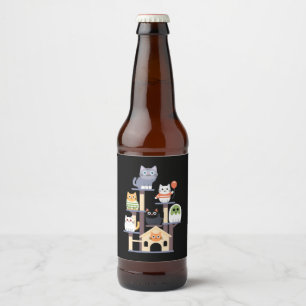 Étiquette Pour Bouteilles De Bière Drôle Cat Horror Movies mignon Halloween Cat Kitty