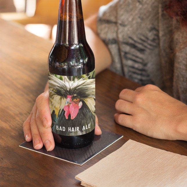 Étiquette Pour Bouteilles De Bière Drôle Mauvais Cheveux Jour poulet (In Situ)