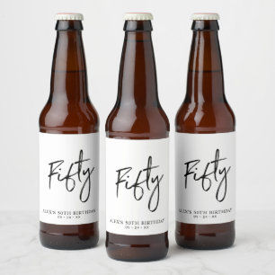 Étiquette Pour Bouteilles De Bière Écriture noire Fifty   Fête de bière pour 50e anni
