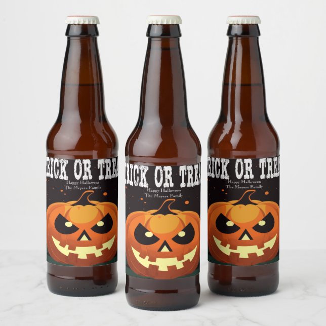 Étiquette Pour Bouteilles De Bière Éffrayant Fun Evil Citrouille Trump ou Treat (Bouteilles)