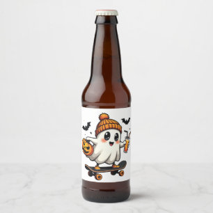 Étiquette Pour Bouteilles De Bière Éffrayant Halloween Patinage Citrouille Fantôme ép