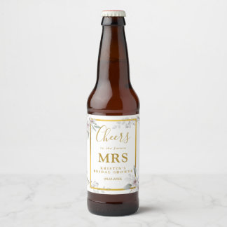Étiquette Pour Bouteilles De Bière Elégant blanc Floral Future Mme Fête des mariées