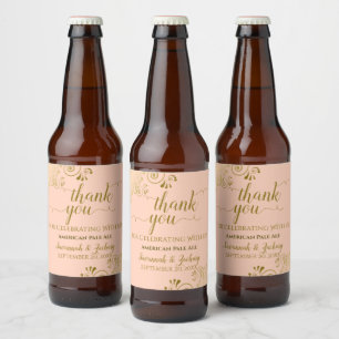 Étiquette Pour Bouteilles De Bière Elégant Gold Frills Coral Peach Mariage Merci