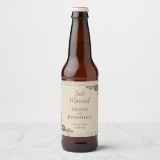 Étiquette Pour Bouteilles De Bière Élégant Mariage beige beige orné