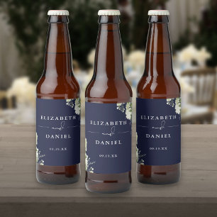 Étiquette Pour Bouteilles De Bière Elégant Mariage de la marine Blue Floral