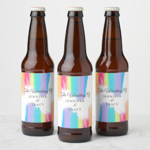 Étiquette Pour Bouteilles De Bière Élégant Mariage LGBTQ Arc-en-ciel personnalisé